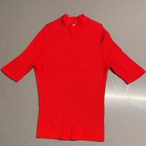 Uniqlo Bright Red Ribbed 100% Wool Sweater